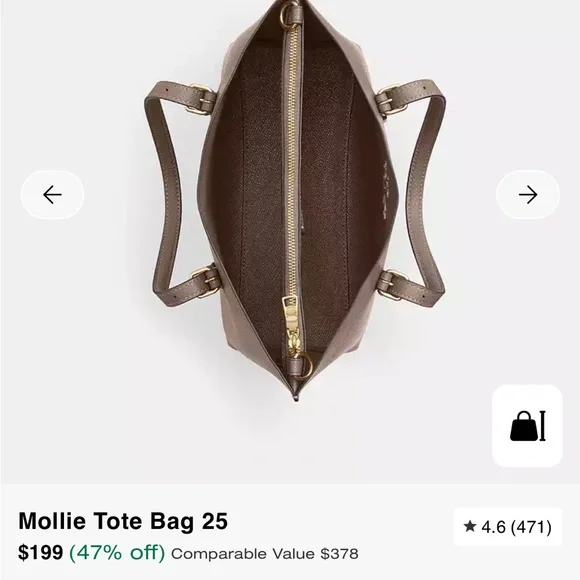 Coach Mollie Tote in Gold and Dark Stone - Picture 3 of 4